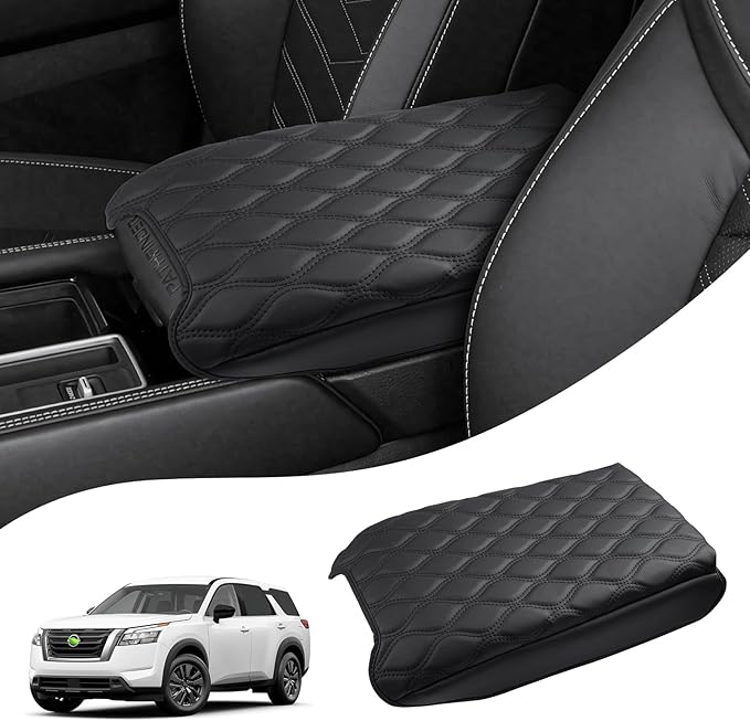 Autorder Center Console Cover for Nissan Pathfinder 2022-2025 2026 Accessories Armrest Cushion Cover Nappa Leather Middle Console Covers Pathfinder Console Cushion Pad Anti-Scratch
