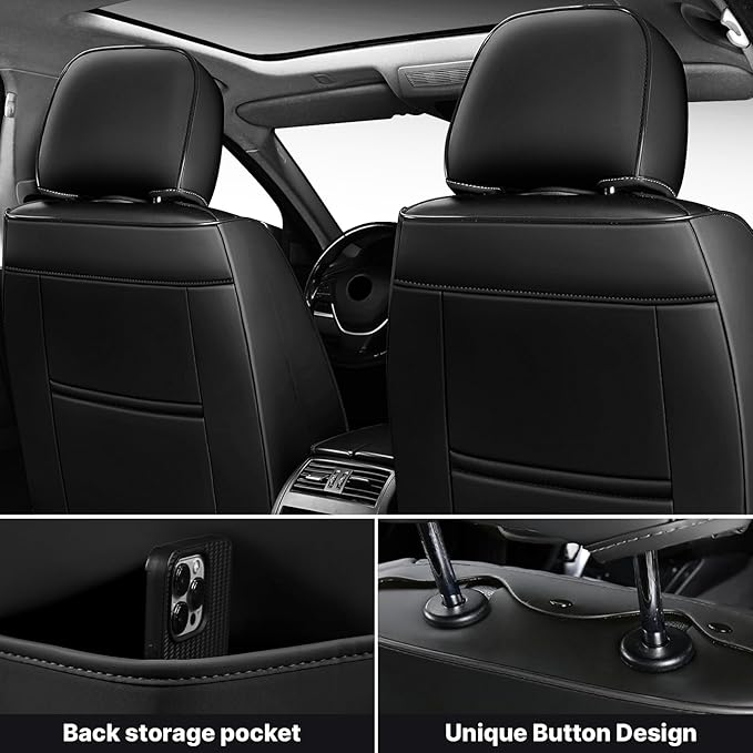 Car Seat Covers,Waterproof Nappa Leather Automotive Seat Covers Full Set for Cars SUV Truck Sedan,Universal Anti-Slip Seat Protector Breathable Seat Cover (2 Seat-Headrest,Black&White)