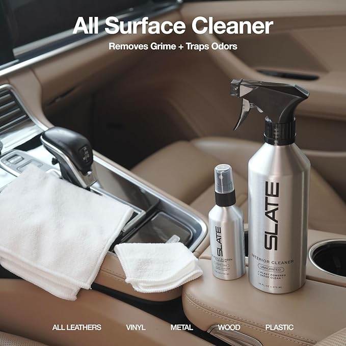 Slate Car Interior Cleaner - Powerful Plant-Based Formula Removes Dirt, Car Seat Cleaner, Vegan Leather Safe, Biodegradable, Prop 65 Compliant - Unscented, 16oz