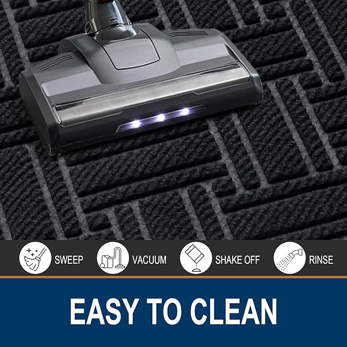 OLANLY Indoor Outdoor Mat, Sturdy Natural Rubber Floor Mat, Non Slip Low Profile Waterproof Doormat, and Stain Front Door Mats, Easy Clean Patio Entrance Mat, 36''x24'', Black