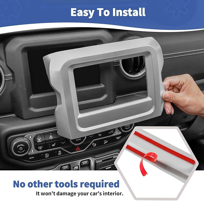 RT-TCZ for Jeep JL Center Console Radio Display Panel Trim Cover for Jeep Wrangler JL JLU Gladiator JT 2018-2023 Silver Interior Accessories 7 inch