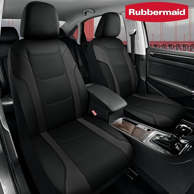 Rubbermaid Leather Car Seat Cover – Universal Front Seat Cover, Airbag Compatible, Easy to Install, Water-Resistant and Durable Automotive Seat Cover for Cars, Trucks, SUVs, Vans – Black