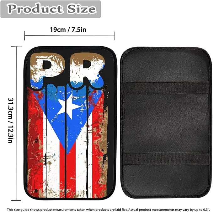 Auto Center Console Pad,Car Armrest Pad Car Armrest Seat Box Cover Protector for Most Vehicle, SUV, Truck, Car, Retro Poerto Rico Flag