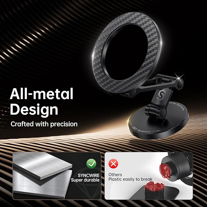 SYNCWIRE Fits MagSafe Car Mount, Magnetic Phone Holder for Car Dashboard, [Flexible Three-axis] 360° Rotation Magnetic Car Mount Strong Magnets Car Phone Holder for iPhone 17 16 15 14 Pro Max