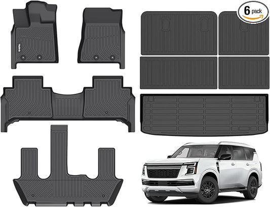 Wailtnb-All Weather Floor Mats & Cargo Backrest Mat for Nissan Armada/Infiniti QX80 2025丨 7 Seat (Bucket) Custom Fit Nissan Armada 2025 Bucket Waterproof Durable Accessories for Infiniti