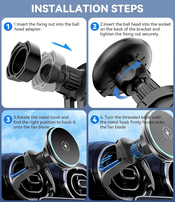 15w Charger Car Phone Mount for Magsafe, Air Vent Car Mount Magnetic Wireless Phone Holder for Mercedes Benz A/B/C/E/V/G/Class & Audi A1/A3/A3 for iPhone 17 16 15 14 13 12 Pro Max, Black