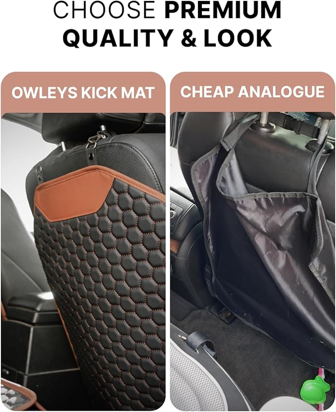 Owleys Kick Mat Back Seat Protector - Car Back Seat Cover for Kids Feet - Waterproof & Sturdy Protector for Upholstery from Dirt, Mud, Scratches and Stain (Hexy)