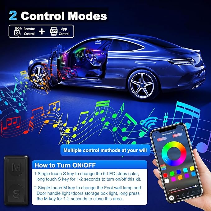 Dreamcolor Acrylic Interior Car LED Strip Light with Wireless APP, RGB 14 in 1 with 175 inches 600 LEDs Fiber Optic Car Ambient Lighting Kits, Dual Zone Sound Active Function LED Strip for Car