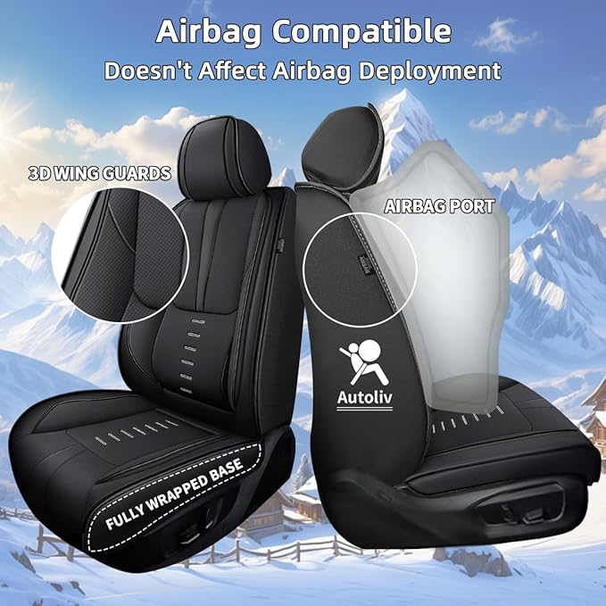 Seat Covers Fit for Chevrolet/Chevy Impala 2014-2020 2 Front Seat Covers Breathable 3D Lumbar Support Faux Leather Protector Car Seat Covers (Black Line)