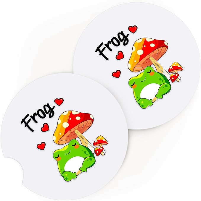 2 Pack Frog Car Cup Holder Coaster, Cute Car Interior Accessories Drink Coaster for Women & Men, Frog Lovers Themed Gifts Stuff Accessories Things Merchandise Items!
