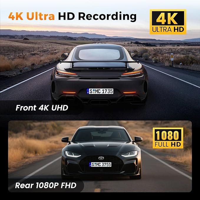 Dash Cam Front Rear,IPS Dash Camera for Cars,Car Camera 4K Front&1080P Rear,5.8GHz WiFi&APP-20MB/s Fast Download,G-Sensor,Night Vision,24h Parking Monitoring,Loop Recording,170° Wide Angle