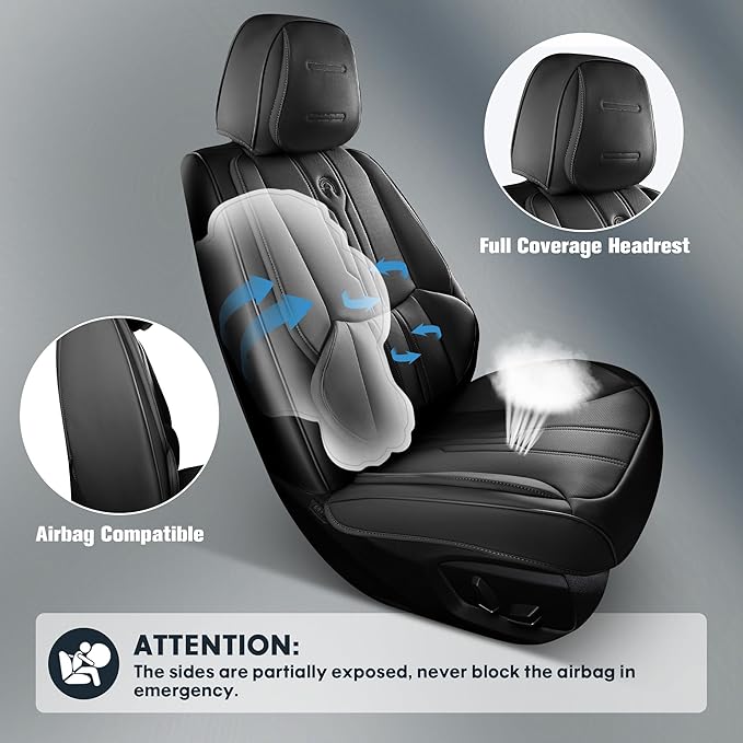 AOOG Pickup Seat Covers Custom Fit for Dodge Ram 1500/2500/3500 2002-2025 Faux Leather Seat Cover Set Compatible with Crew, Regular, Quad, Mega Cab, Waterproof Car Truck Cushions (Black, Front Seat)