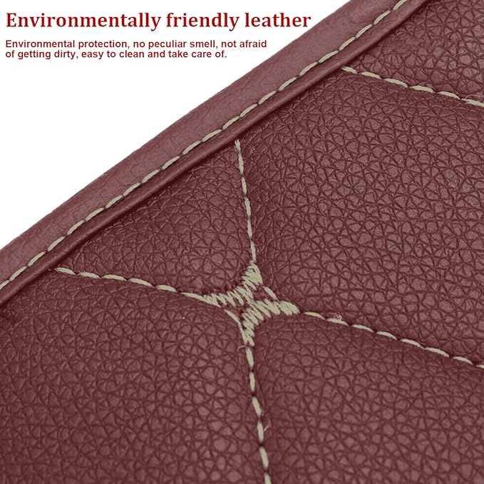 Auto Center Console Pad, PU Leather Car Center Console Box Cushion, Non Slip Soft Armrest Seat Box Cover, Waterproof Vehicle Armrest Protector for SUV, Truck, Car (Rhombic Lattice Wine Red/Beige)