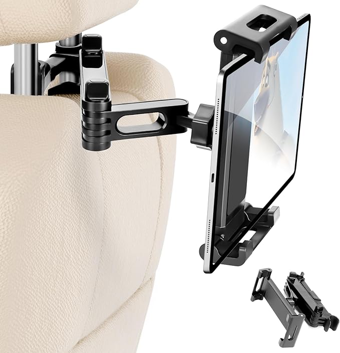 Tablet Holder for Car Headrest,Foldable Stand Compatible with 6-13" iPad,Air,Mini,Switch,360° Adjustable Rotation,Essential for Road Travel,Black
