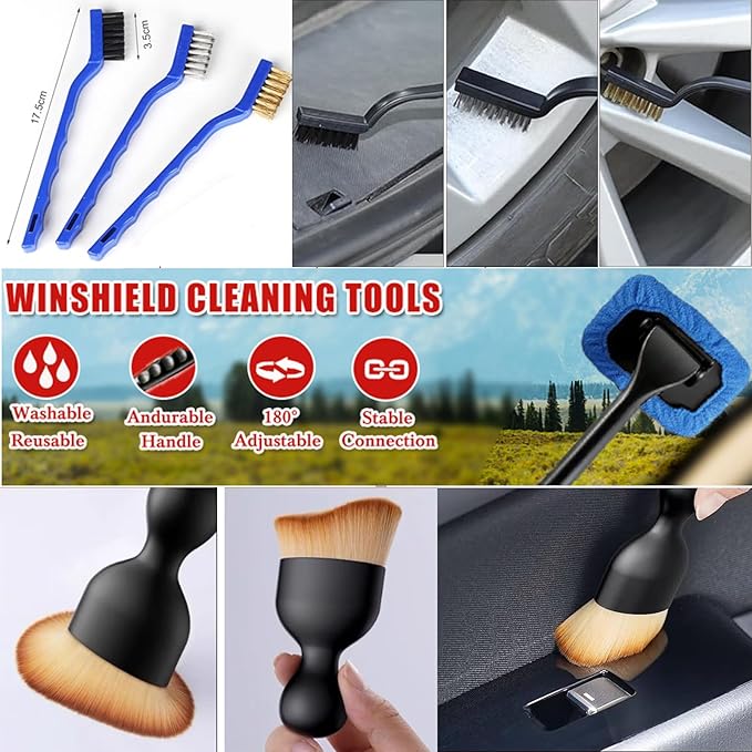 26Pcs Car Detailing Kit, Car Detailing Brush Set, Auto Detailing Drill Brush Set, Car Detailing Brushes, Car Wash Kit, Car Accessories, Car Cleaning Tools Kit for Interior, Exterior, Wheels