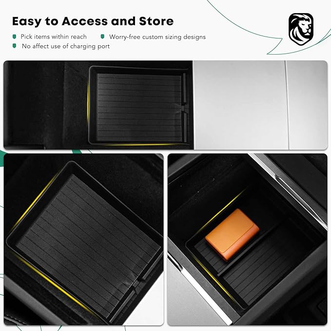 YHTAUTO Lower Center Console Organizer Tray Compatible with 2024 2025 Tesla Model 3 Highland (Standard/Premium/Performance), TPE Hidden Storage Box, Model 3 Highland Accessories 2PCS