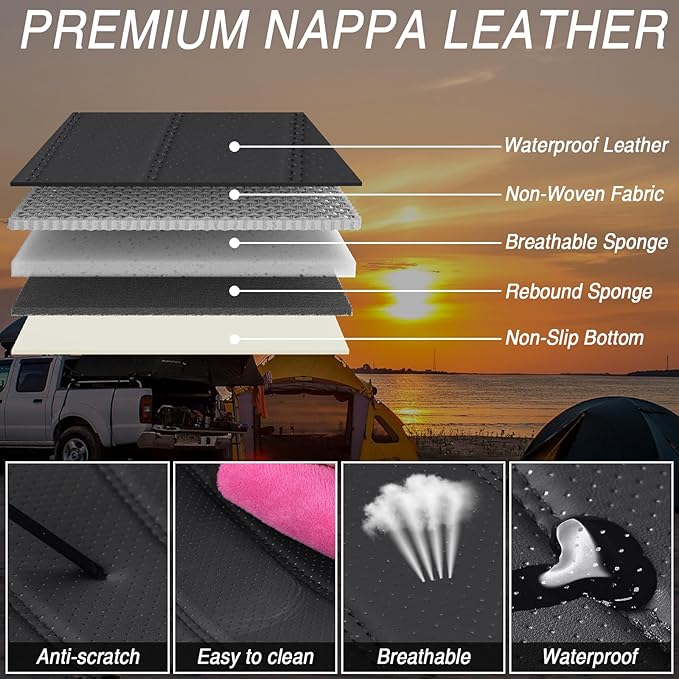 Seat Covers Custom Fit for Acura MDX 2001-2025, 7 Seat, Compatible Airbag Non-Slip Waterproof Leather Seat Cover, Luxury Interior Car Seat Covers Full Set with Pillow, Black Red