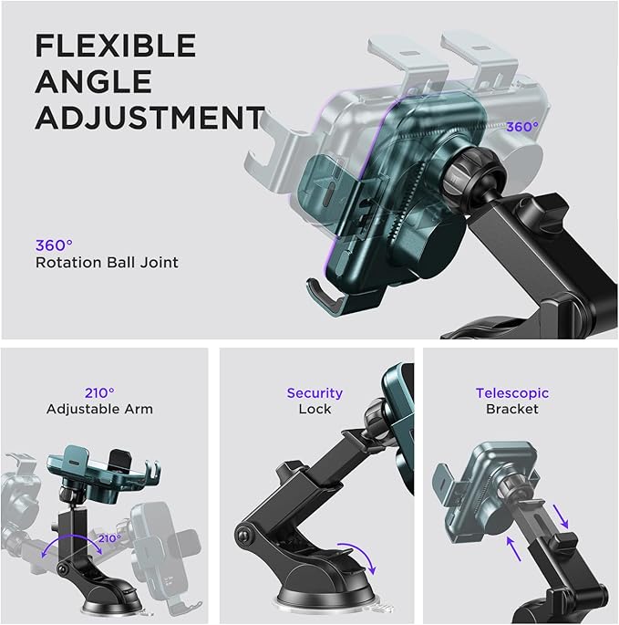 Wireless Car Charger,【7 Colored LED Backlit】 15W Auto Clamping Phone Mount Holder fit for iPhone 15 14 13 12 Mini Pro Max 11 XR XS X, Samsung Galaxy S23 Ultra S22 S21+ S10+ Note 20, etc - Green