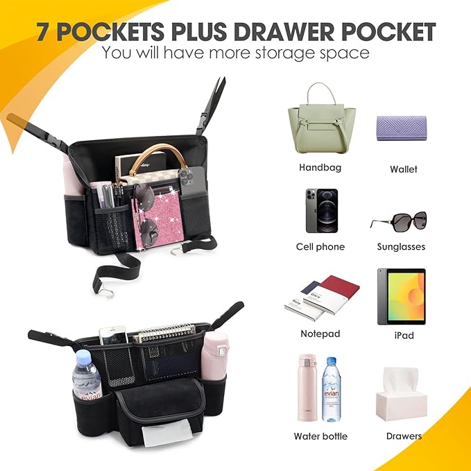 Pink Diamond Car Handbag Holder Between Seats Bling Rhinestone Car Storage Bag Large Capacity Purse Phone Ipad Automotive Consoles Organizer Safe Barrier of Backseat Pet Kids…