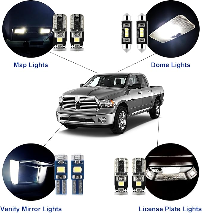 EASY EAGLE LED Car Interior Lights, Super Bright Bulbs - for Dodge Ram 2009 2010 2011 2012 2013 2014 2015 2016 2017 2018 Pickup Truck 1500 2500 3500 - Kit Package Includes 13 LED Light Accessories