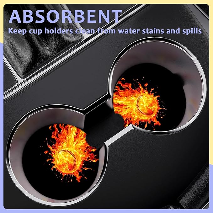 2 Pack Car Cup Holder Coaster-Baseball Absorbent Ceramic Coaster, Car Coasters for Cup Holders,Auto Accessories for Women & Men