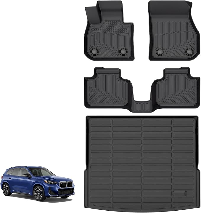 for BMW X1 Floor Mats 2023 2024 2025, TPE Heavy Duty All Weather Custom Car Floor Mat Cargo Liner Anti-Slip Waterproof Easy to Clean Accessories for BMW X1 2023-2025