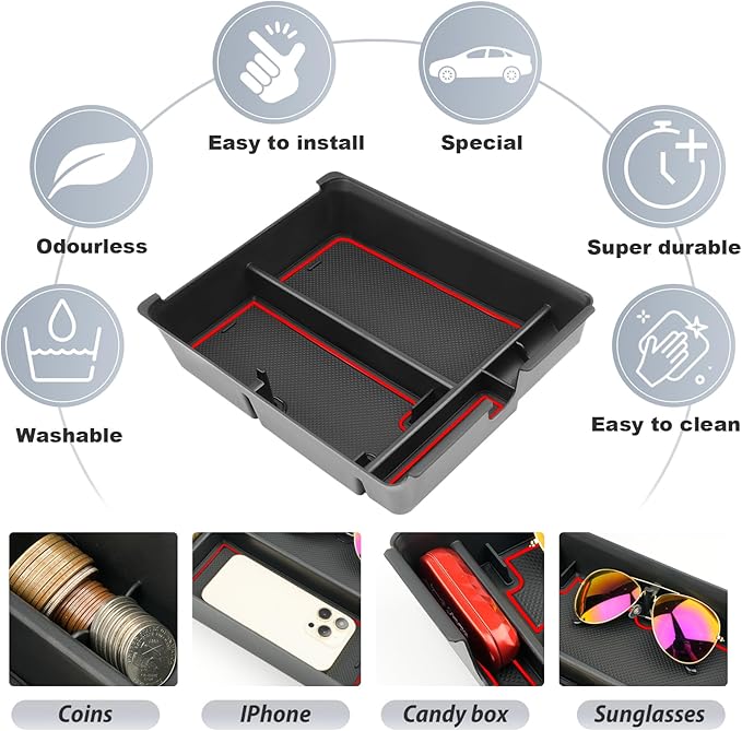 SKTU for 2023 2024 2025 Honda Pilot Center Console Organizer 2023-2025 Pilot/ 2024-2026 Passport Armrest Tray 2025 2026 Passport Console Tray 2024 2025 Pilot Accessories with Sunglasses Holder (Red)