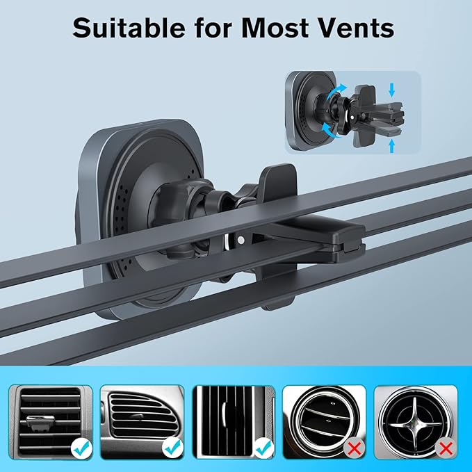 OHLPRO for MagSafe Car Mount Charger, 15W Fast Charging Car Magnetic Phone Holder for Dashboard and Air Vent, Compatible with iPhone 16/15/14/13/12 Series and Magsafe Case