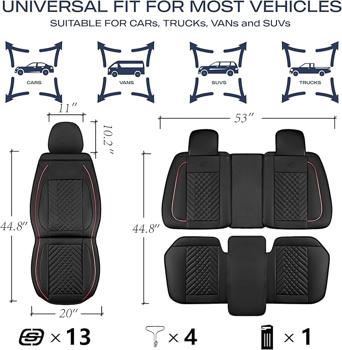 Skechers MAX Cushioning Car Seat Covers,Memory Foam Piping Leather Seat Covers,Waterproof Car Seat Protector Front Seats,Car Seat Cushion Airbag Universal Fit for Most Cars,Vans,Trucks,SUV,Red