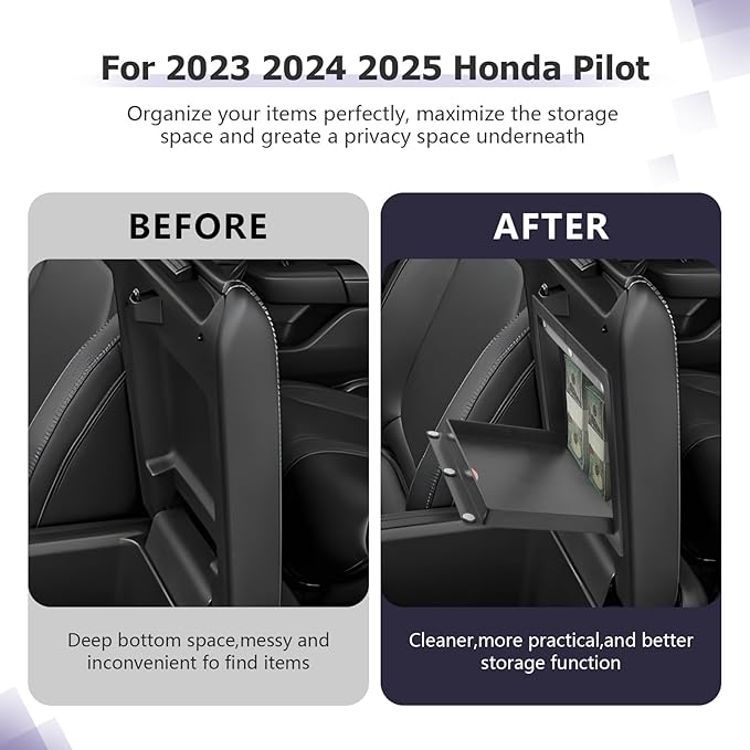 LUWU Center Console Hidden Box Organizer Compatible with 2023 2024 2025 Honda Pilot & 2024 2025 Ridgeline & 2024 2025 2026 Honda Passport Accessories Armrest Hidden Storage Box Secret Compartment Box