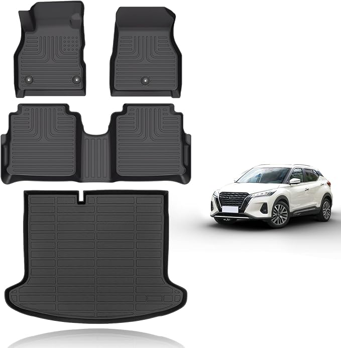 All Weather Car Floor Mats & Cargo Liner Set Fit for Nissan Kicks 2018 2019 2020 2021 2022 2023 2024 Floor Liners Trunk Liner Kicks Cargo Mat Accessories Black
