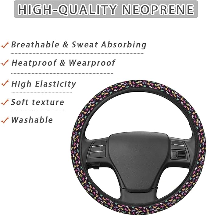 Dujiea Colorful Unicorn Elastic Stretch Steering Wheel Cover, Anti-Slip and Durable Car Steering Wheel Accessories for Women Men, 15 Inch Universal Fit Car, Truck, SUV