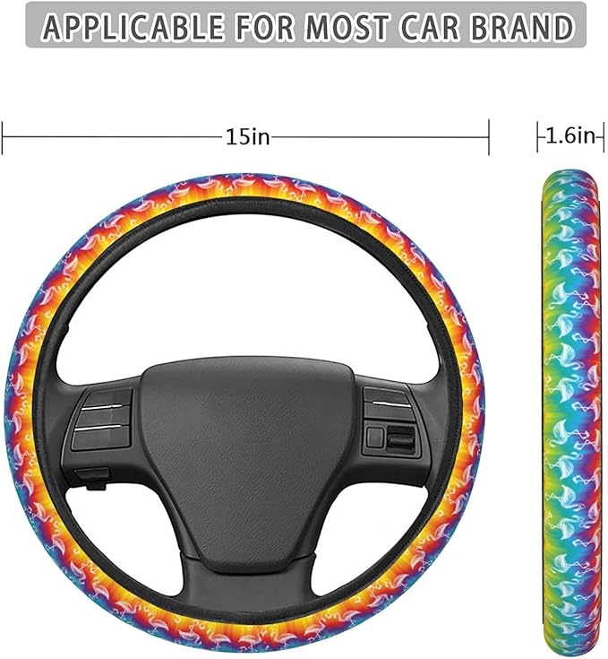 Dujiea Colorful Flamingo Elastic Stretch Steering Wheel Cover, Anti-Slip and Durable Car Steering Wheel Accessories for Women Men, 15 Inch Universal Fit Car, Truck, SUV