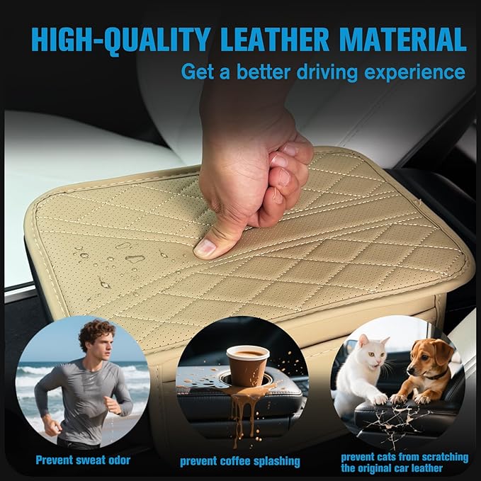 Upgraded Car Center Console Cover Microfiber Leather Armrest Cover Cushion with 2 Storage Bags&Universal Car Armrest Storage Box Universal Car Interior Accessory (2 Pockets, Beige)