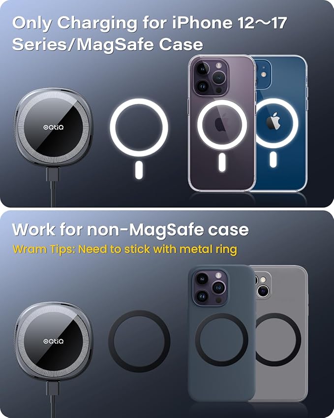 OQTIQ for MagSafe Car Charger, Magnetic Wireless Car Charger Compatible with iPhone 17 16 15 14 13 12 Series, 15W Fast Charging Car Phone Mount for Windshield Dashboard Air Vent [with PD 30W Adaptor]