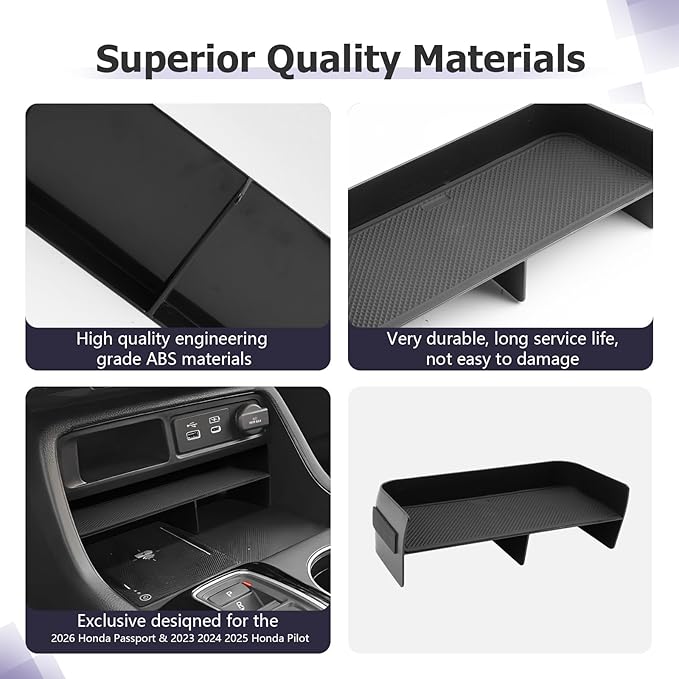 LUWU 2026 Passport Center Console Organizer Compatible with 2023 2024 2025 Pilot & 2026 Passport Interior Accessories Armrest Storage Box Tray Organizer Insert Tray 2025 Pilot Accessories Black