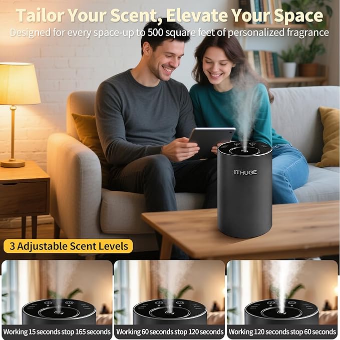 Waterless Essential Oil Diffuser, Portable Aromatherapy Diffuser with 20mL Empty Bottle, Battery Operated Mini Scent Diffuser,3 Mist Levels & Timers, Leak-Free, for Home, Car, Office (E200W)