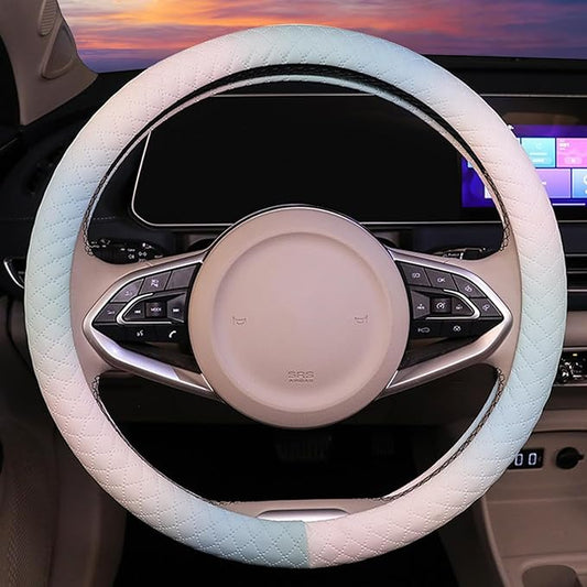 Steering Wheel Cover, with Non-Slip Lining, Cool in Summer Warm in Winter for Men Women, 14.5-15 Inch Non-Slip Breathable Leather Car Steering Wheel Protector