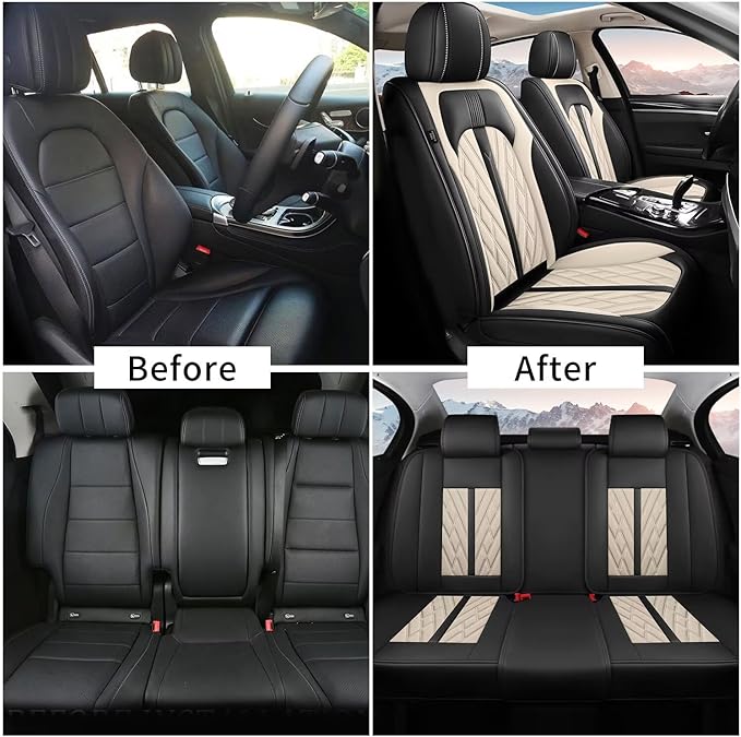 TTX LIGHTING Seat Covers Fit for Toyota RAV4 2013-2026 Seat Covers Full Set Car Seat Covers Faux Leather Breathable Waterproof Car Seat Protector (5 Seats, Black&Beige)