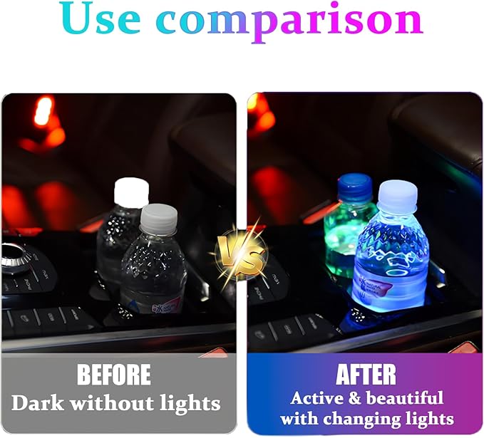 2PCS Personalized Led Cup Holder Lights for Car Custom Car Light Up Coasters for Drinks with Logo Customized Led Car Coasters Accessories 7 Colors