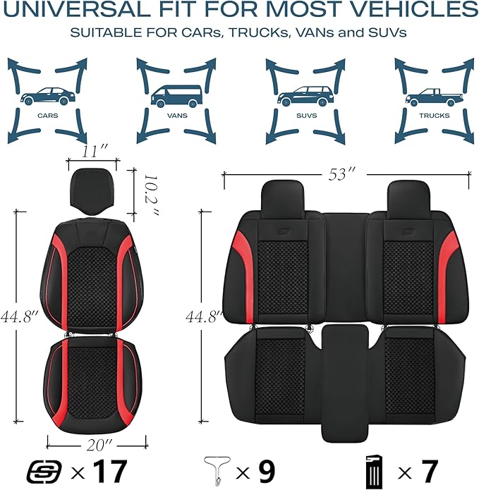 Skechers MAX Cushioning Car Seat Covers,Memory Foam Leather Seat Covers, Air Cooled Car Seat Cover Front Seats,Car Seat Cushion Airbag Universal Fit for Most Cars,Vans,Trucks,SUV,Red