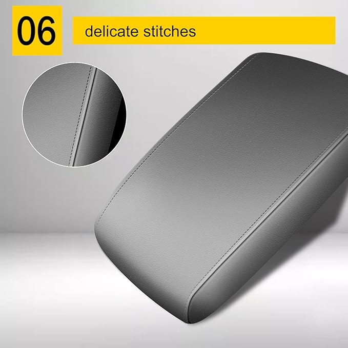 AOMSAZTO Armrest Cover for 2008-2014 Toyota Highlander Middle Console Covers Leather Light Gray