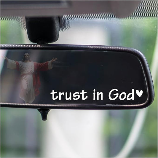 Rearview -Mirror -Decal Water Bottle -Stickers Affirmation Reminder Sticker Laptop Bumper Tumbler Vinyl Sticker Car Mirror Decal Funny Car Decor -Gift (White, Trust in God)