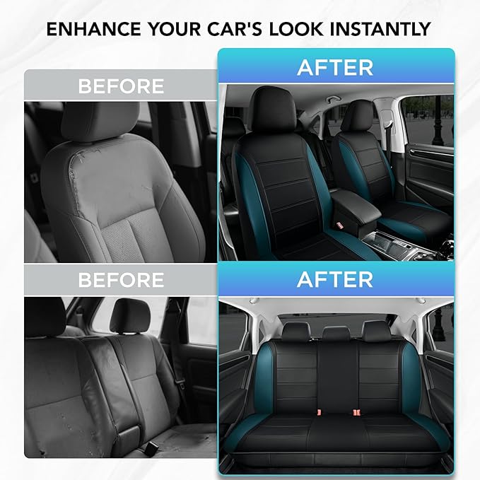 Road Comforts Leather Seat Covers, Breathable Car Seat Covers Full Set for Men,Airbag Compatible, Automotive Seat Covers Set Universal Fit Most Cars,Vans,Truck,SUV