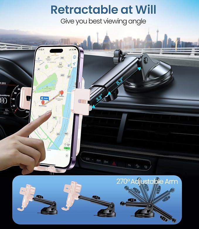 Wireless Car Charger, MOKPR 15W Fast Charging Auto-Clamping Car Mount Hands-Free Car Charger Mount for Dash Windshield Air Vent Compatible with iPhone 16 15/14/13/12, Samsung S23/S22/S21 Pink