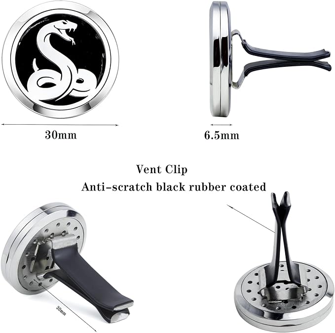 30mm Car Essential Oil Diffuser Vent Clips Air Freshener Vent Clip Aromatherapy Car Accessories 10 Felt Pads for Gift Women (Snake)