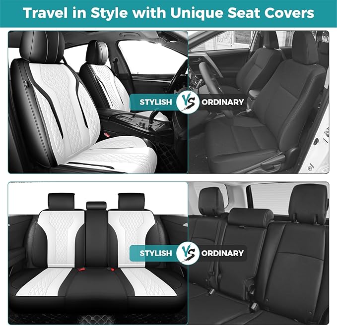 Leather Car Seat Covers - Breathable Faux Leather Seat Covers Full Set for Cars SUV Sedan - Waterproof - Blackwhite