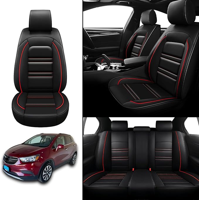 Seat Covers for Buick Encore 2013-2022 | 5-Seats Leather Seat Covers, Easy to Install Automotive Seat Covers Full Set (Full Set, Black&Red Line)