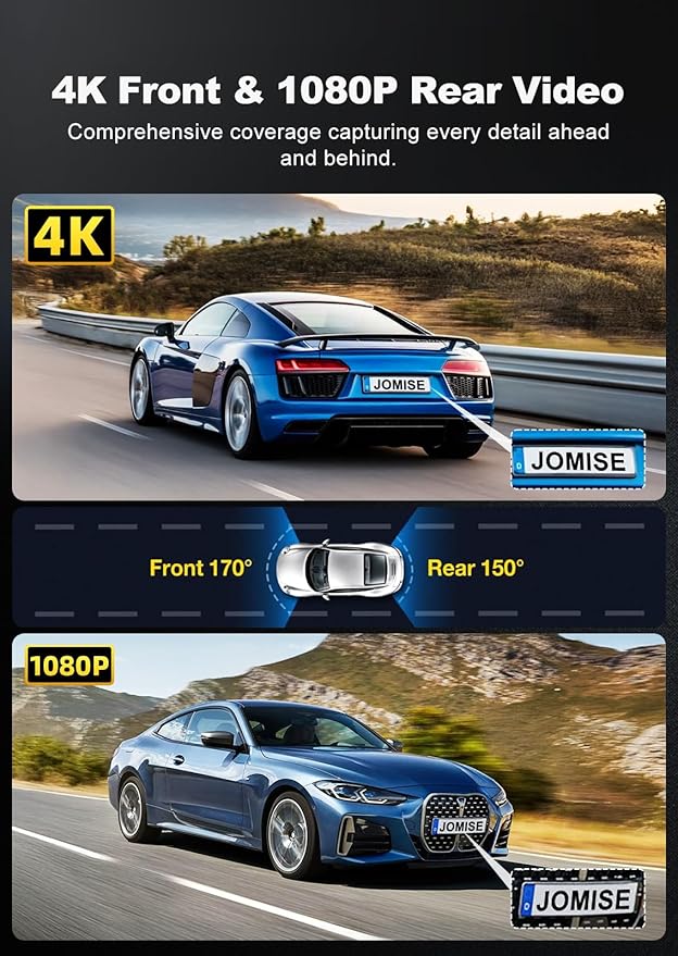 JOMISE 4K Dash Cam Front and Rear, 64GB Card Included, 5.8GHz WiFi Dash Camera for Cars, Built-in GPS, G-Sensor, 180°Wide Angle, 3" IPS Screen Car Camera, 24H Parking Mode, Support 512GB Max