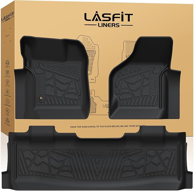 LASFIT Floor Mats for Ford F250 F350 1999-2007 Super Duty Crew Cab Carpet Floor Super Duty All Weather Full Cover Protector TPE Car Floor Liner, 1st & 2nd Row, 3pcs Black